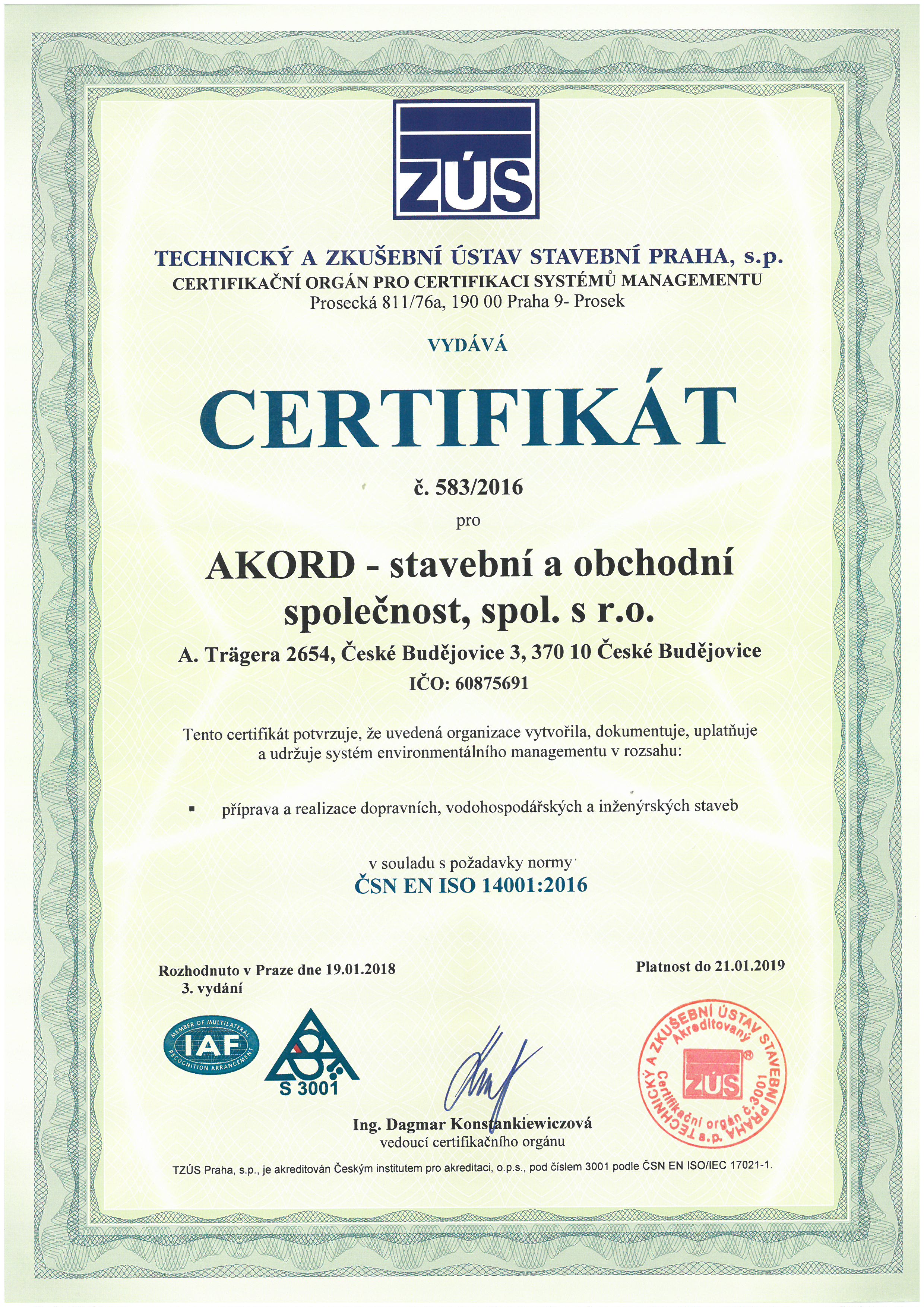 Certifikát 14001:2016