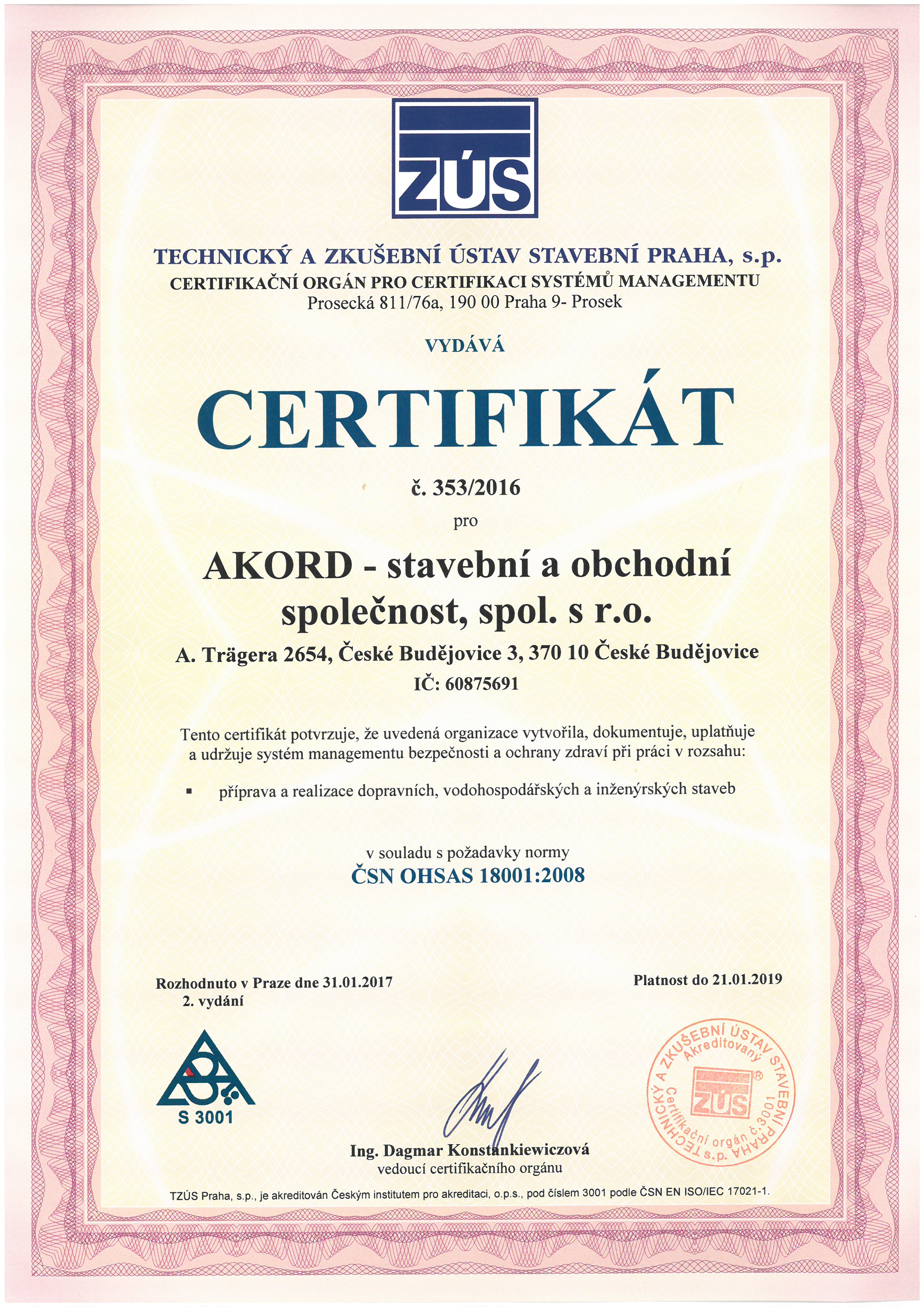 Certifikát 45001:2018